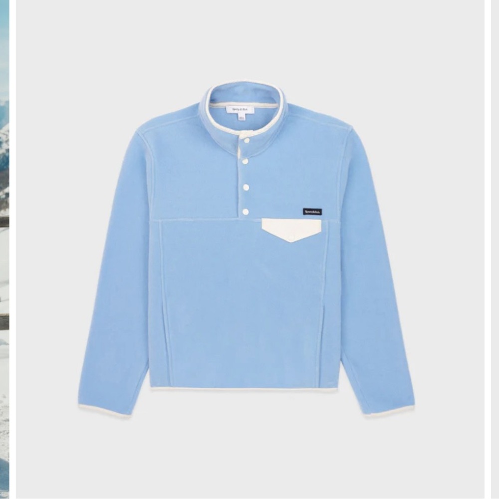 Sporty & Rich Buttoned Polar Sweatshirt - Sky Blue/White (NWT)